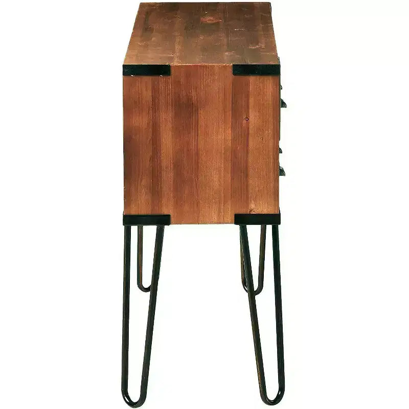 eHemco Antique Metal Legs Storage Console Table with 8 Drawers