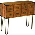 eHemco Antique Metal Legs Storage Console Table with 8 Drawers