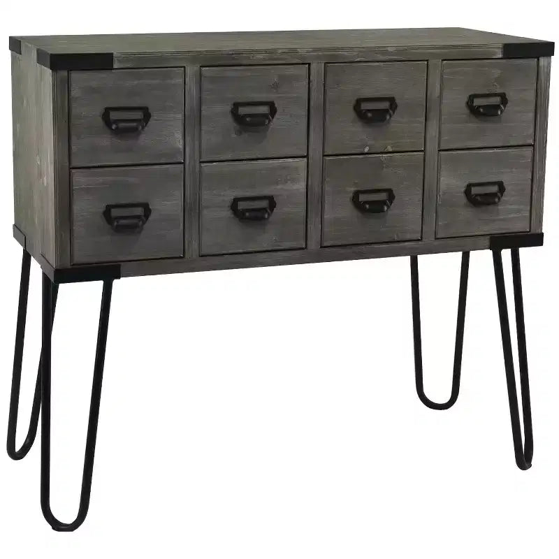 eHemco Antique Metal Legs Storage Console Table with 8 Drawers