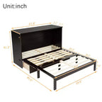 Whisen Queen Murphy Cabinet Bed with Charging Station - Pine Wood & Rattan Design, Foldable Space-Saving Solution