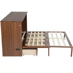 Whisen Queen Murphy Cabinet Bed with Charging Station - Pine Wood & Rattan Design, Foldable Space-Saving Solution