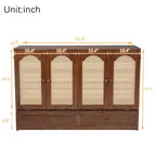 Whisen Queen Murphy Cabinet Bed with Charging Station - Pine Wood & Rattan Design, Foldable Space-Saving Solution