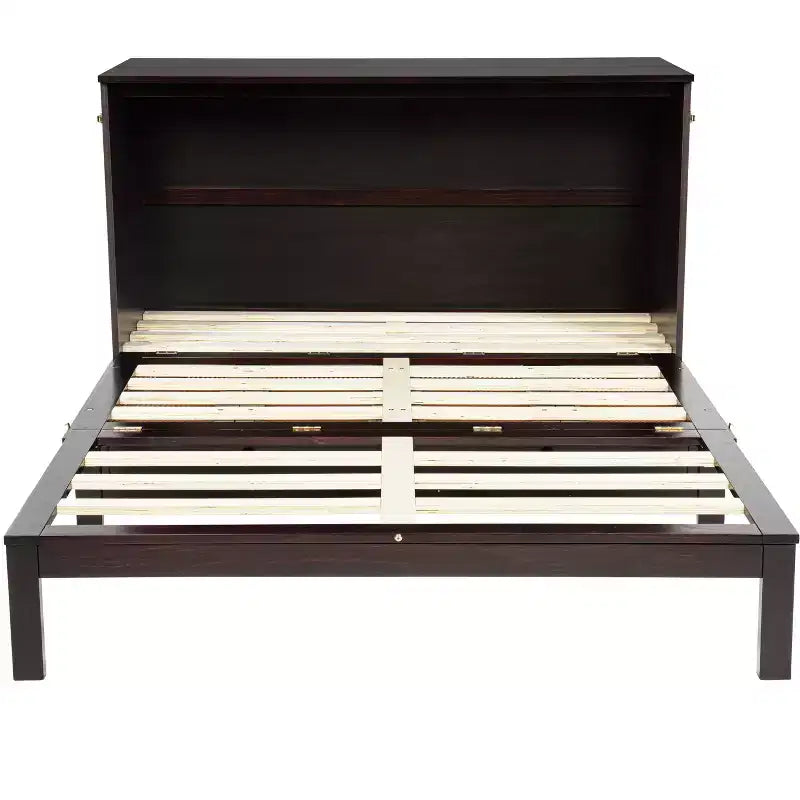 Whisen Queen Murphy Cabinet Bed with Charging Station - Pine Wood & Rattan Design, Foldable Space-Saving Solution