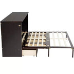 Whisen Queen Murphy Cabinet Bed with Charging Station - Pine Wood & Rattan Design, Foldable Space-Saving Solution