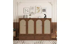 Whisen Queen Murphy Cabinet Bed with Charging Station - Pine Wood & Rattan Design, Foldable Space-Saving Solution
