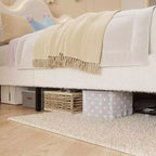Upholstered Headboard Bed Frame for Girls, Boucle Platform with Storage Drawers, Princess Design for Kids, Strong Wood Slat Support.