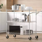 VEVOR Kitchen Utility Cart, 3 Tiers, Wire Rolling Cart with 661LBS Capacity, Metal Storage Trolley with 80mm Deep Basket Curved Handle 6 Hooks