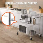 VEVOR Kitchen Utility Cart, 3 Tiers, Wire Rolling Cart with 661LBS Capacity, Metal Storage Trolley with 80mm Deep Basket Curved Handle 6 Hooks