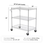 VEVOR Kitchen Utility Cart, 3 Tiers, Wire Rolling Cart with 661LBS Capacity, Metal Storage Trolley with 80mm Deep Basket Curved Handle 6 Hooks