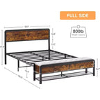 Queen Bed Frame with Ottoman Storage, Headboard, Sturdy Metal Support, Safe Rounded Corners, No Box Spring Needed, Stylish