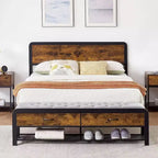 Queen Bed Frame with Ottoman Storage, Headboard, Sturdy Metal Support, Safe Rounded Corners, No Box Spring Needed, Stylish