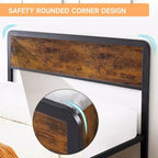 Queen Bed Frame with Ottoman Storage, Headboard, Sturdy Metal Support, Safe Rounded Corners, No Box Spring Needed, Stylish