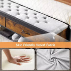 Queen Bed Frame with Ottoman Storage, Headboard, Sturdy Metal Support, Safe Rounded Corners, No Box Spring Needed, Stylish
