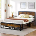 Queen Bed Frame with Ottoman Storage, Headboard, Sturdy Metal Support, Safe Rounded Corners, No Box Spring Needed, Stylish