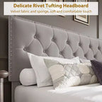 Full-Size Bed Frame, Vintage Velvet Upholstered Bedframe, 2 Storage Drawers, Wood slats, No Box Spring, Noise-Free, Black