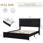 Full-Size Bed Frame, Vintage Velvet Upholstered Bedframe, 2 Storage Drawers, Wood slats, No Box Spring, Noise-Free, Black