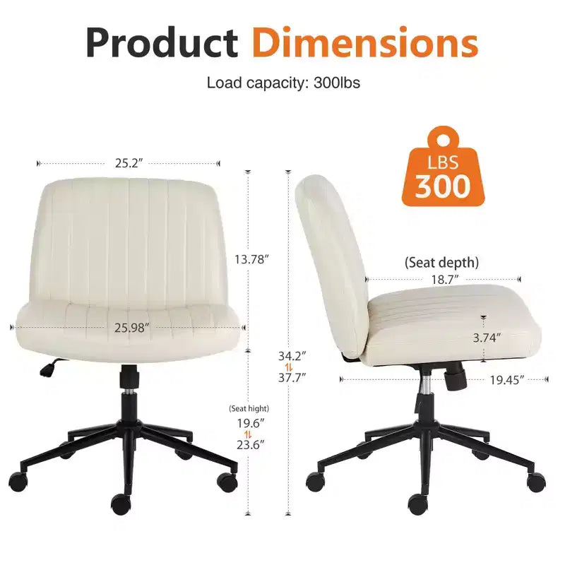 Versatile Adjustable Swivel Fabric Office Chair with wide padded seat, armless cross-legged design