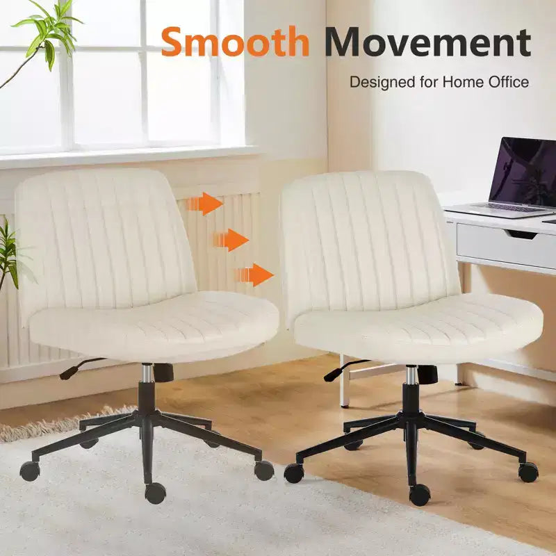 Versatile Adjustable Swivel Fabric Office Chair with wide padded seat, armless cross-legged design
