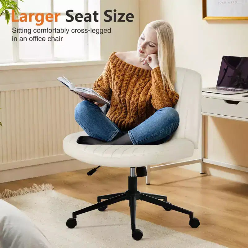 Versatile Adjustable Swivel Fabric Office Chair with wide padded seat, armless cross-legged design