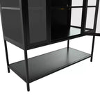 LED Display Cabinet with Glass Doors, Steel Curio Cabinet Storage Cabinet with Adjustable Shelves Accent Cabinet Pantry Organizer, Black-ModernLuxe