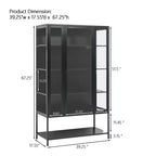 LED Display Cabinet with Glass Doors, Steel Curio Cabinet Storage Cabinet with Adjustable Shelves Accent Cabinet Pantry Organizer, Black-ModernLuxe