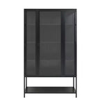 LED Display Cabinet with Glass Doors, Steel Curio Cabinet Storage Cabinet with Adjustable Shelves Accent Cabinet Pantry Organizer, Black-ModernLuxe