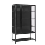 LED Display Cabinet with Glass Doors, Steel Curio Cabinet Storage Cabinet with Adjustable Shelves Accent Cabinet Pantry Organizer, Black-ModernLuxe