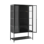 LED Display Cabinet with Glass Doors, Steel Curio Cabinet Storage Cabinet with Adjustable Shelves Accent Cabinet Pantry Organizer, Black-ModernLuxe