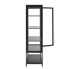 LED Display Cabinet with Glass Doors, Steel Curio Cabinet Storage Cabinet with Adjustable Shelves Accent Cabinet Pantry Organizer, Black-ModernLuxe
