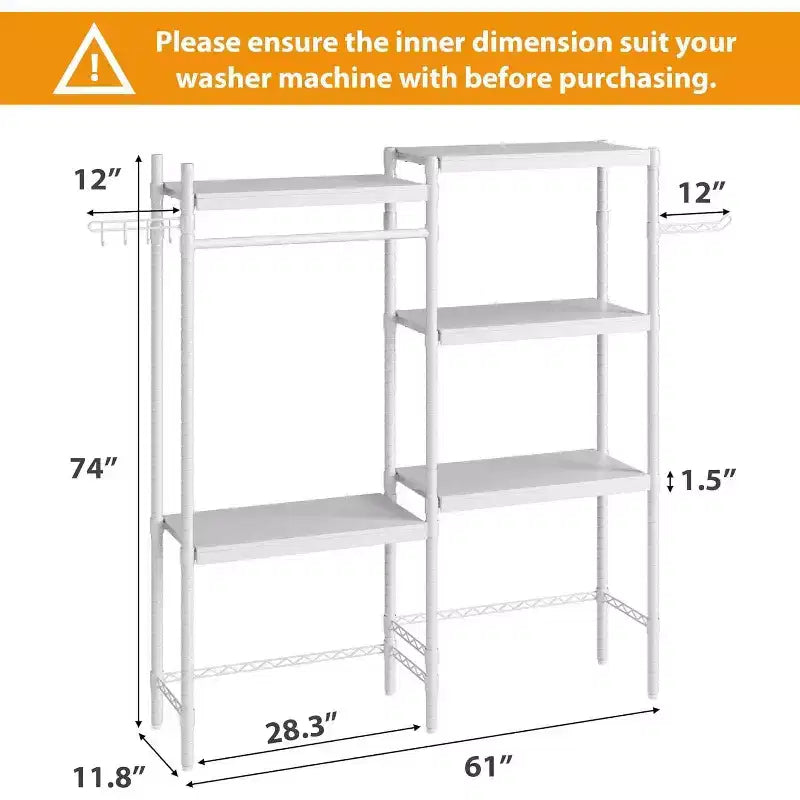 5 Tier Wooden Adjustable Height Bathroom, Laundry Room Shelves, Storage Racks Above Clothes Machines and Dryers, Laundry Room