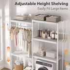 5 Tier Wooden Adjustable Height Bathroom, Laundry Room Shelves, Storage Racks Above Clothes Machines and Dryers, Laundry Room