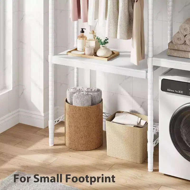 5 Tier Wooden Adjustable Height Bathroom, Laundry Room Shelves, Storage Racks Above Clothes Machines and Dryers, Laundry Room