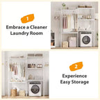 5 Tier Wooden Adjustable Height Bathroom, Laundry Room Shelves, Storage Racks Above Clothes Machines and Dryers, Laundry Room