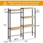5 Tier Wooden Adjustable Height Bathroom, Laundry Room Shelves, Storage Racks Above Clothes Machines and Dryers, Laundry Room