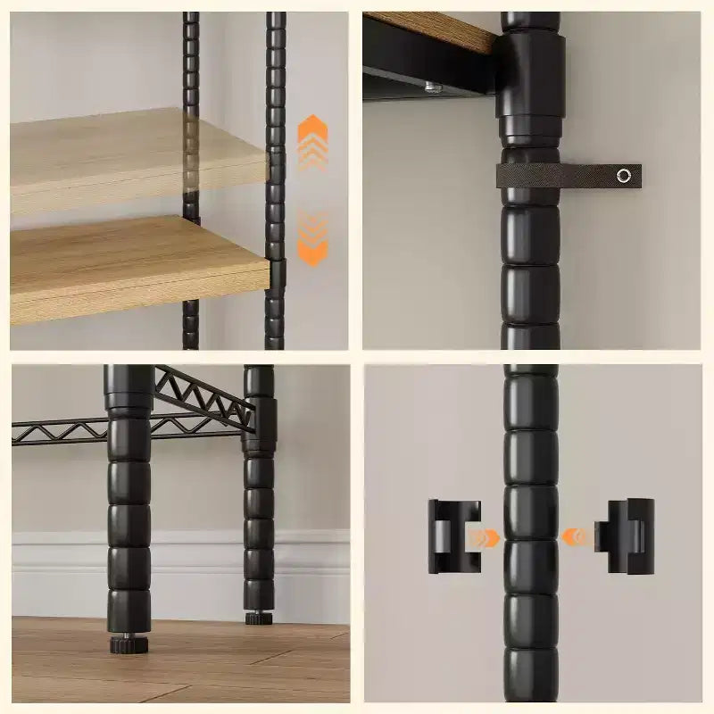 5 Tier Wooden Adjustable Height Bathroom, Laundry Room Shelves, Storage Racks Above Clothes Machines and Dryers, Laundry Room