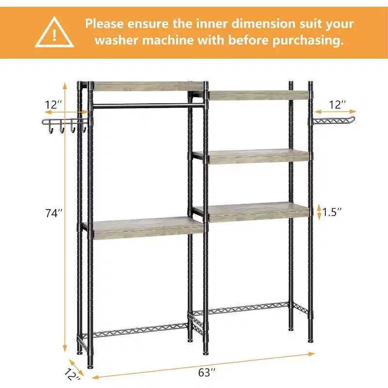 5 Tier Wooden Adjustable Height Bathroom, Laundry Room Shelves, Storage Racks Above Clothes Machines and Dryers, Laundry Room