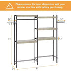 5 Tier Wooden Adjustable Height Bathroom, Laundry Room Shelves, Storage Racks Above Clothes Machines and Dryers, Laundry Room