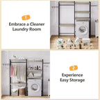 5 Tier Wooden Adjustable Height Bathroom, Laundry Room Shelves, Storage Racks Above Clothes Machines and Dryers, Laundry Room