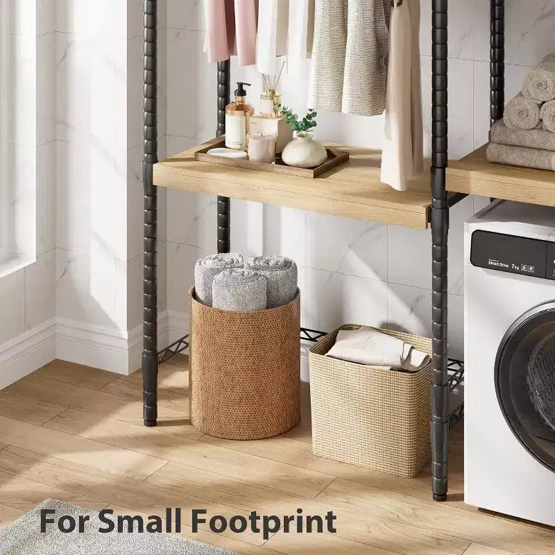 5 Tier Wooden Adjustable Height Bathroom, Laundry Room Shelves, Storage Racks Above Clothes Machines and Dryers, Laundry Room
