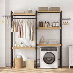 5 Tier Wooden Adjustable Height Bathroom, Laundry Room Shelves, Storage Racks Above Clothes Machines and Dryers, Laundry Room