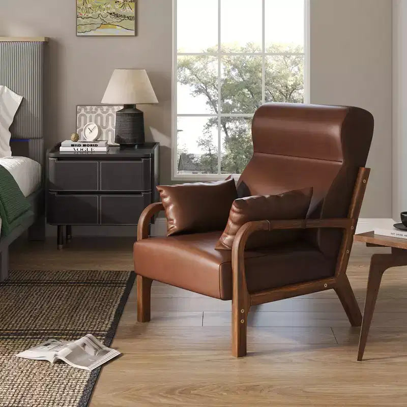 Bestier Mid Century Accent Chair Heightened Headrest with Removable Armrest Pillows,with Solid Wood Frame for Living Room, Bedroom