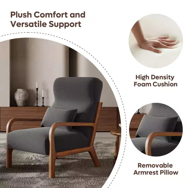 Bestier Mid Century Accent Chair Heightened Headrest with Removable Armrest Pillows,with Solid Wood Frame for Living Room, Bedroom