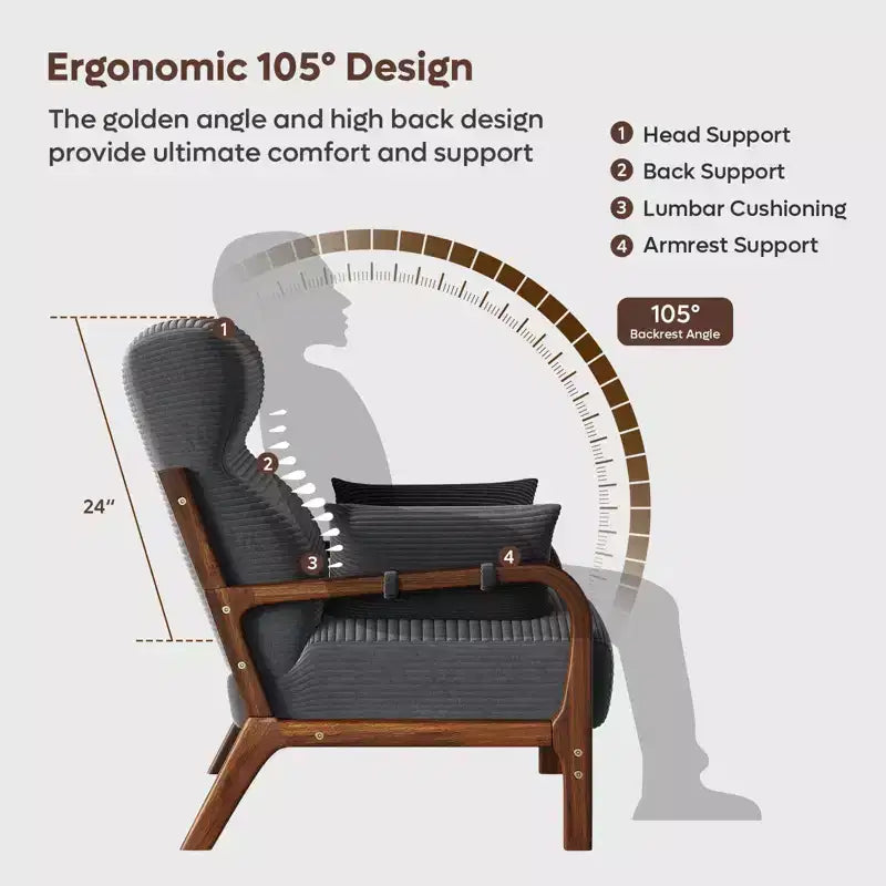 Bestier Mid Century Accent Chair Heightened Headrest with Removable Armrest Pillows,with Solid Wood Frame for Living Room, Bedroom