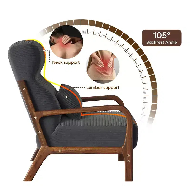 Bestier Mid Century Accent Chair Heightened Headrest with Removable Armrest Pillows,with Solid Wood Frame for Living Room, Bedroom