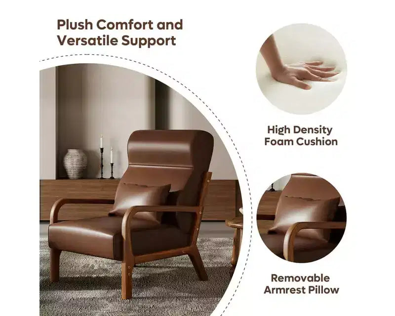 Bestier Mid Century Accent Chair Heightened Headrest with Removable Armrest Pillows,with Solid Wood Frame for Living Room, Bedroom