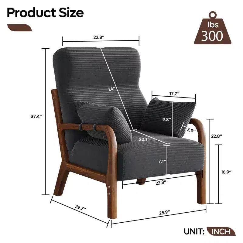 Bestier Mid Century Accent Chair Heightened Headrest with Removable Armrest Pillows,with Solid Wood Frame for Living Room, Bedroom