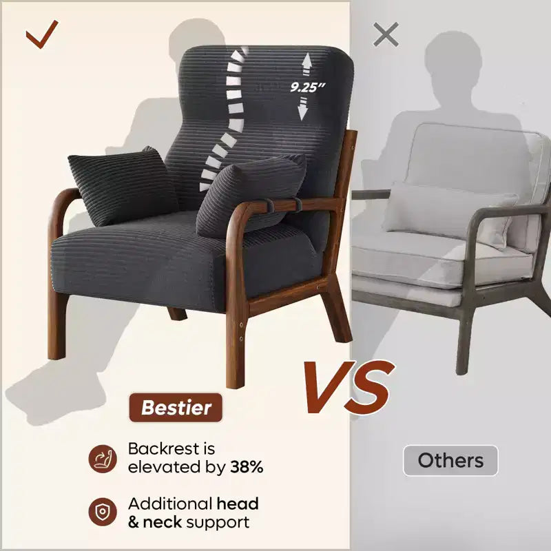Bestier Mid Century Accent Chair Heightened Headrest with Removable Armrest Pillows,with Solid Wood Frame for Living Room, Bedroom