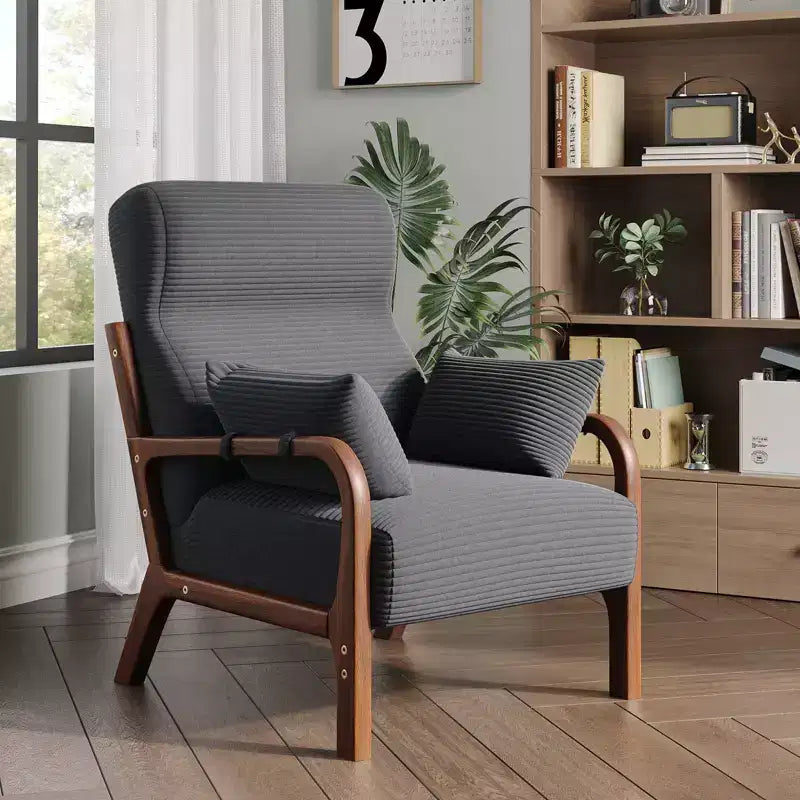 Bestier Mid Century Accent Chair Heightened Headrest with Removable Armrest Pillows,with Solid Wood Frame for Living Room, Bedroom