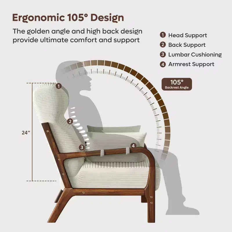 Bestier Mid Century Accent Chair Heightened Headrest with Removable Armrest Pillows,with Solid Wood Frame for Living Room, Bedroom