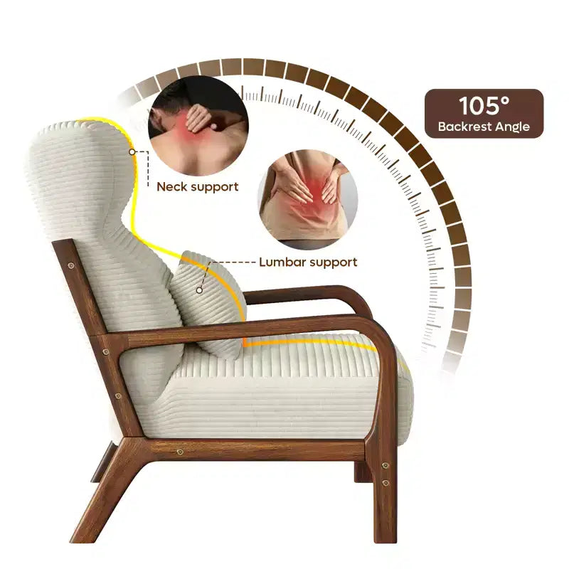 Bestier Mid Century Accent Chair Heightened Headrest with Removable Armrest Pillows,with Solid Wood Frame for Living Room, Bedroom